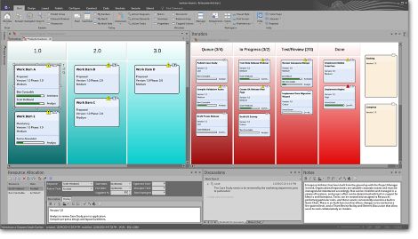 A digital software interface showcasing a project management Kanban board for enterprise tasks.